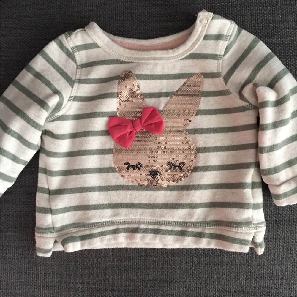 Striped Sweater with Sequined Bunny